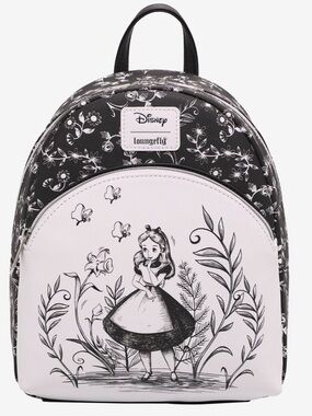 New Loungefly Disney Alice In Wonderland Black & White Mini Backpack